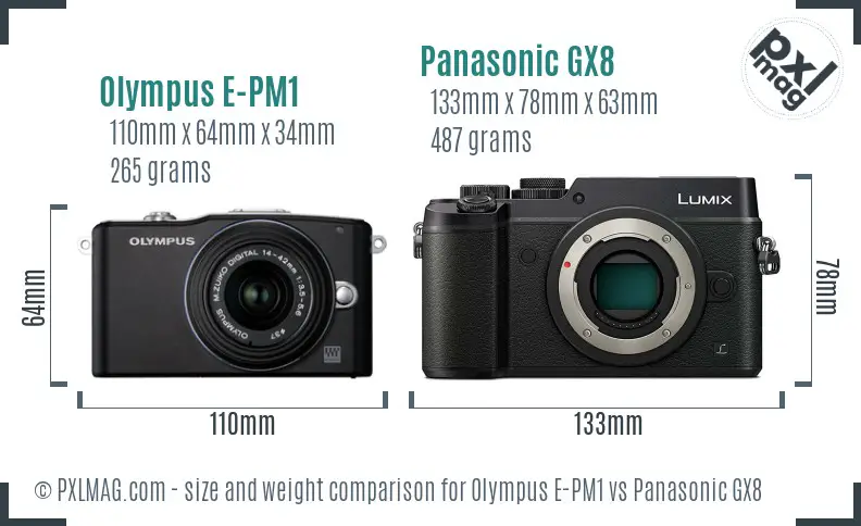 Olympus E-PM1 vs Panasonic GX8 size comparison