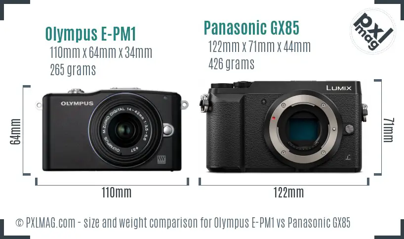 Olympus E-PM1 vs Panasonic GX85 size comparison