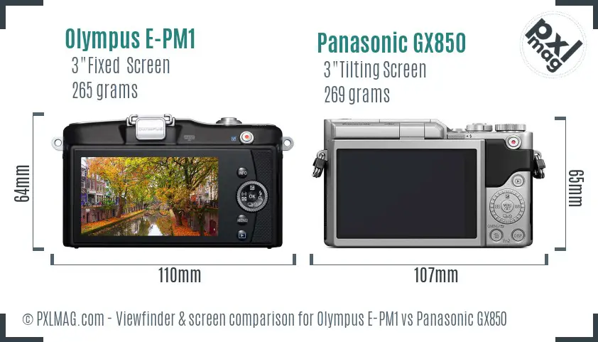 Olympus E-PM1 vs Panasonic GX850 Screen and Viewfinder comparison
