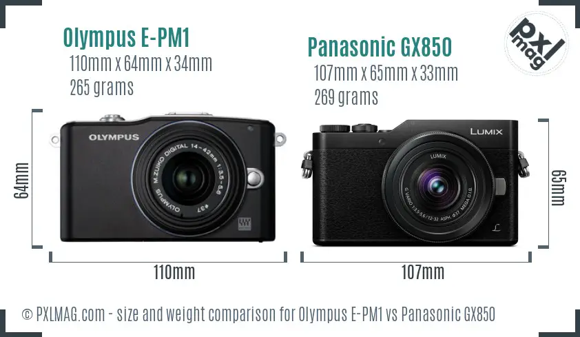 Olympus E-PM1 vs Panasonic GX850 size comparison