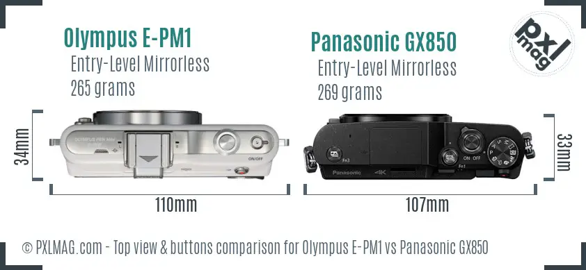 Olympus E-PM1 vs Panasonic GX850 top view buttons comparison