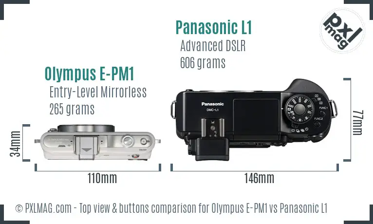 Olympus E-PM1 vs Panasonic L1 top view buttons comparison