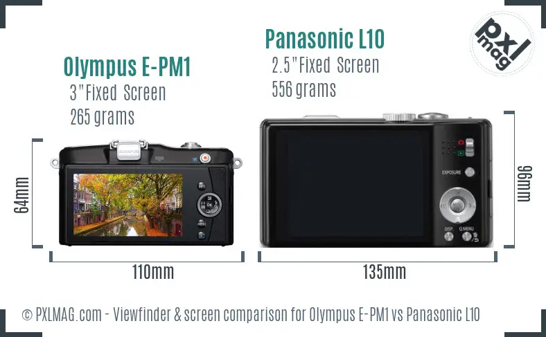 Olympus E-PM1 vs Panasonic L10 Screen and Viewfinder comparison