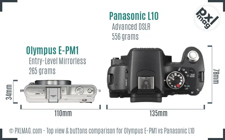 Olympus E-PM1 vs Panasonic L10 top view buttons comparison