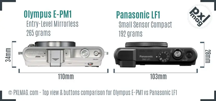 Olympus E-PM1 vs Panasonic LF1 top view buttons comparison