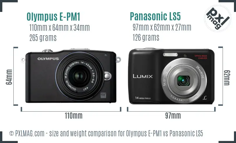 Olympus E-PM1 vs Panasonic LS5 size comparison