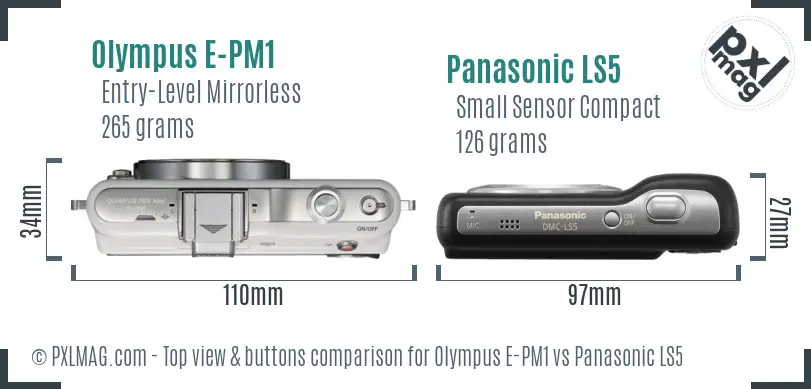 Olympus E-PM1 vs Panasonic LS5 top view buttons comparison
