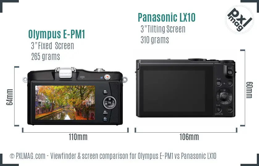 Olympus E-PM1 vs Panasonic LX10 Screen and Viewfinder comparison
