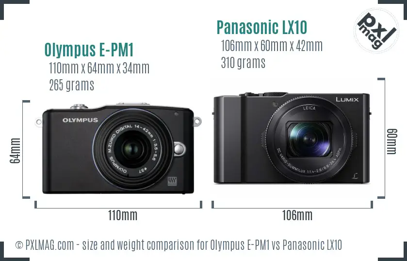 Olympus E-PM1 vs Panasonic LX10 size comparison