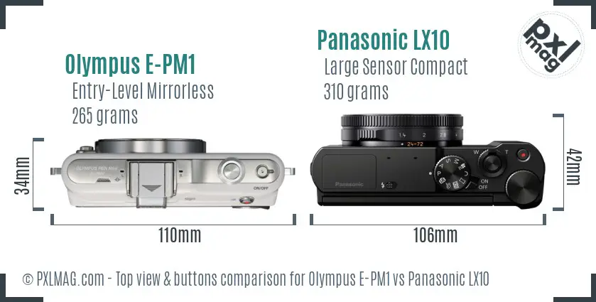 Olympus E-PM1 vs Panasonic LX10 top view buttons comparison
