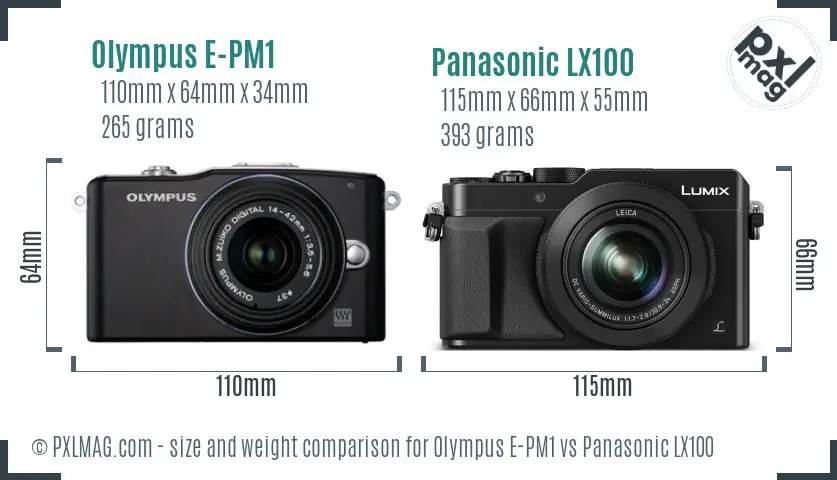 Olympus E-PM1 vs Panasonic LX100 size comparison