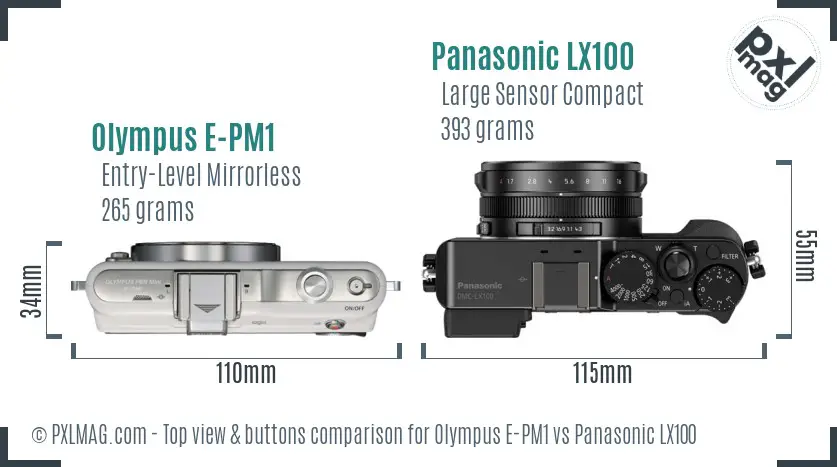 Olympus E-PM1 vs Panasonic LX100 top view buttons comparison
