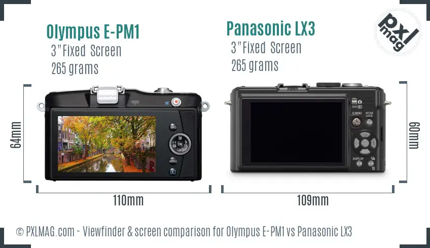 Olympus E-PM1 vs Panasonic LX3 Screen and Viewfinder comparison