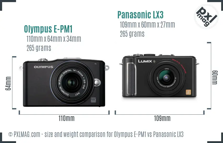 Olympus E-PM1 vs Panasonic LX3 size comparison