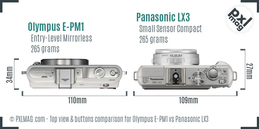 Olympus E-PM1 vs Panasonic LX3 top view buttons comparison