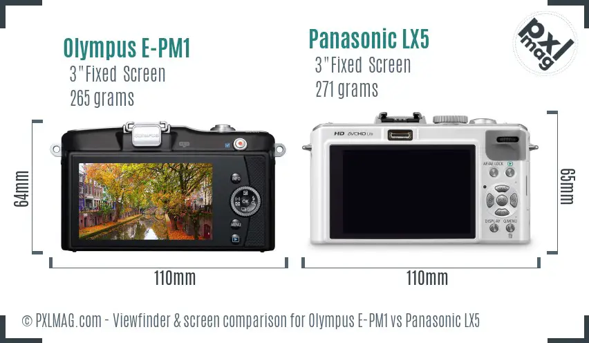 Olympus E-PM1 vs Panasonic LX5 Screen and Viewfinder comparison