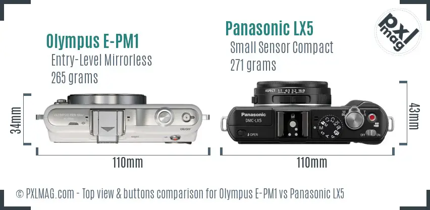Olympus E-PM1 vs Panasonic LX5 top view buttons comparison