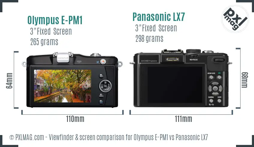 Olympus E-PM1 vs Panasonic LX7 Screen and Viewfinder comparison