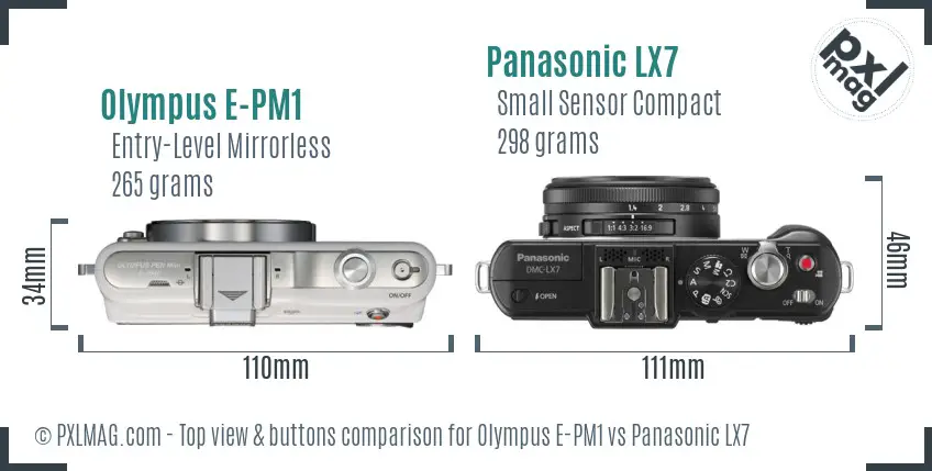 Olympus E-PM1 vs Panasonic LX7 top view buttons comparison