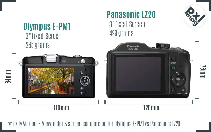 Olympus E-PM1 vs Panasonic LZ20 Screen and Viewfinder comparison