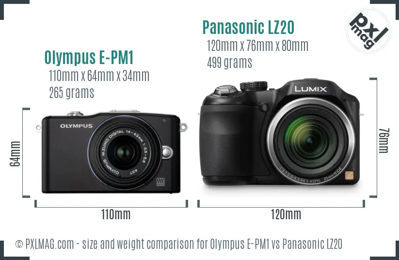Olympus E-PM1 vs Panasonic LZ20 size comparison