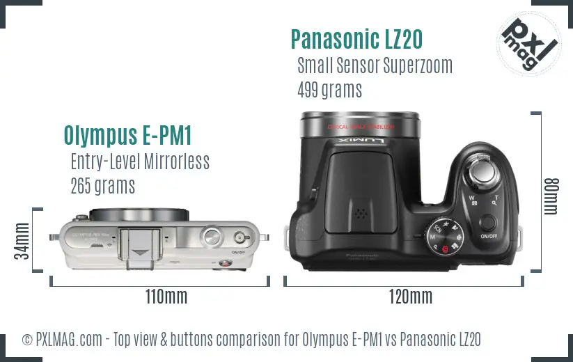 Olympus E-PM1 vs Panasonic LZ20 top view buttons comparison
