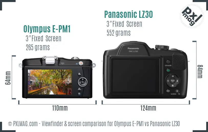 Olympus E-PM1 vs Panasonic LZ30 Screen and Viewfinder comparison