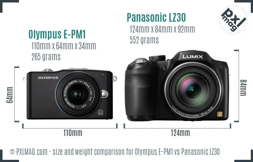 Olympus E-PM1 vs Panasonic LZ30 size comparison
