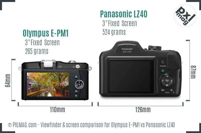 Olympus E-PM1 vs Panasonic LZ40 Screen and Viewfinder comparison