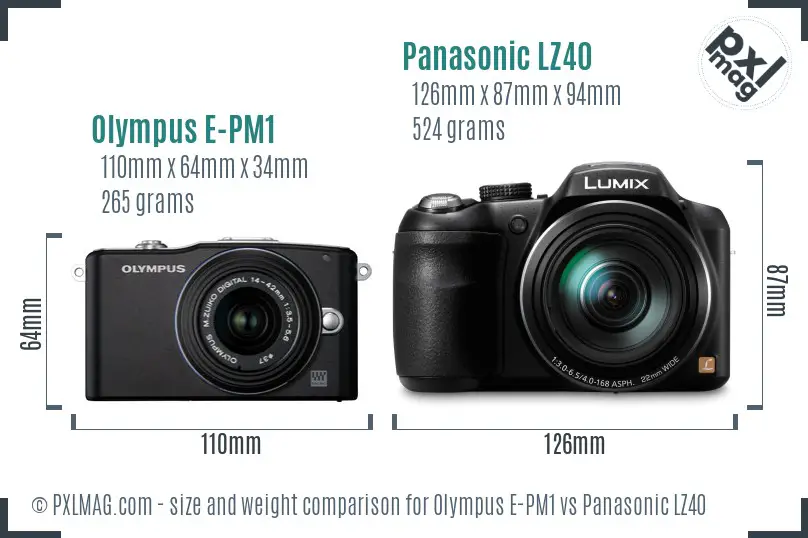 Olympus E-PM1 vs Panasonic LZ40 size comparison
