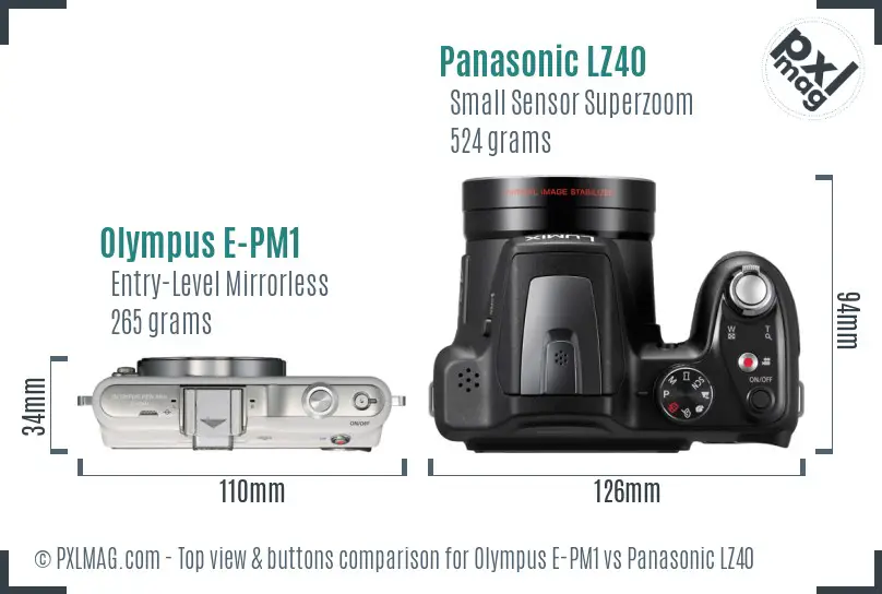 Olympus E-PM1 vs Panasonic LZ40 top view buttons comparison