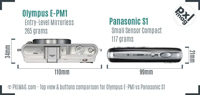 Olympus E-PM1 vs Panasonic S1 top view buttons comparison