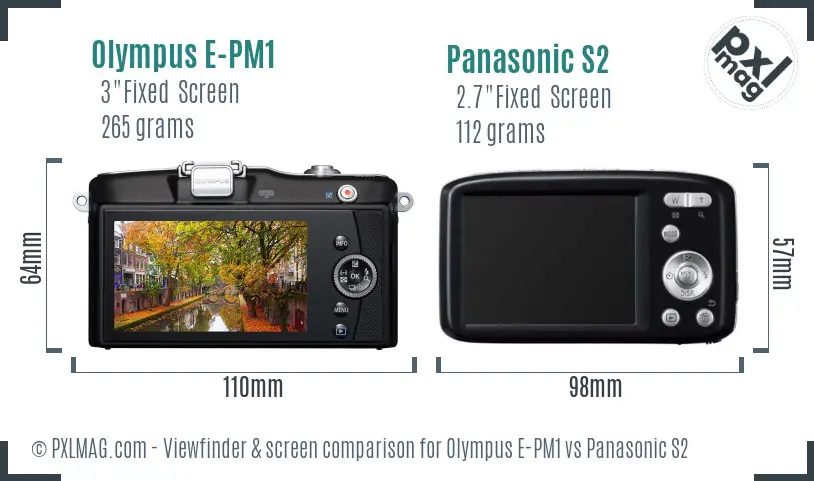 Olympus E-PM1 vs Panasonic S2 Screen and Viewfinder comparison