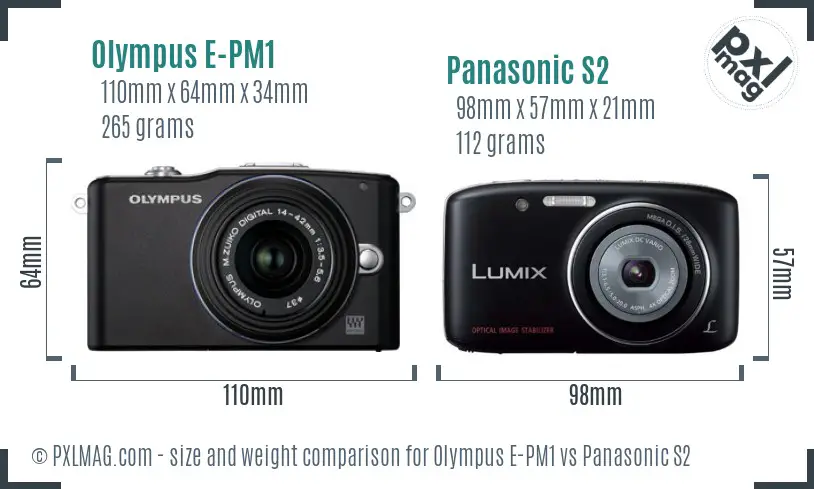 Olympus E-PM1 vs Panasonic S2 size comparison