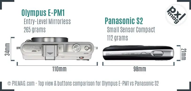 Olympus E-PM1 vs Panasonic S2 top view buttons comparison