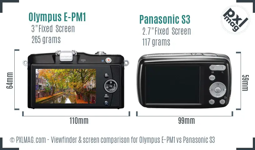 Olympus E-PM1 vs Panasonic S3 Screen and Viewfinder comparison
