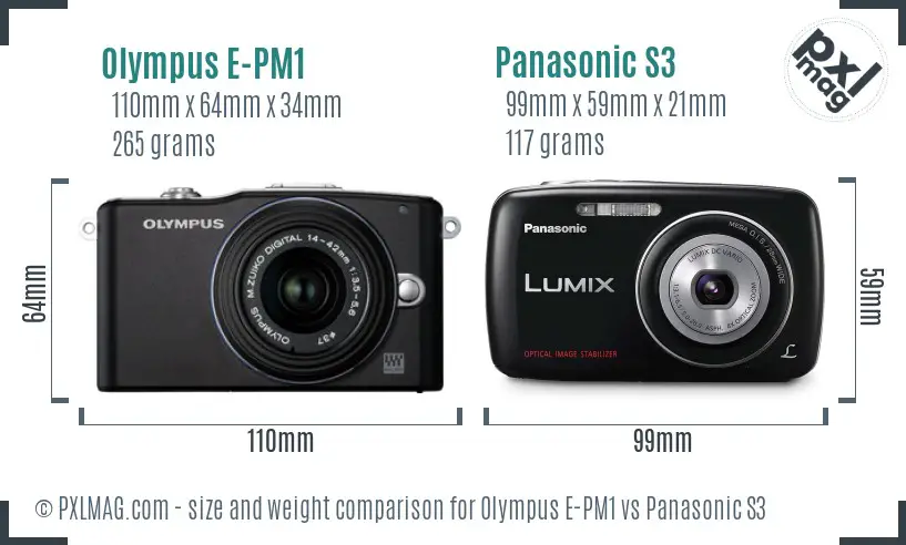 Olympus E-PM1 vs Panasonic S3 size comparison