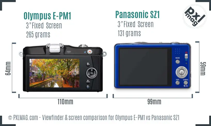 Olympus E-PM1 vs Panasonic SZ1 Screen and Viewfinder comparison