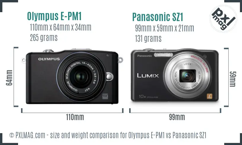 Olympus E-PM1 vs Panasonic SZ1 size comparison