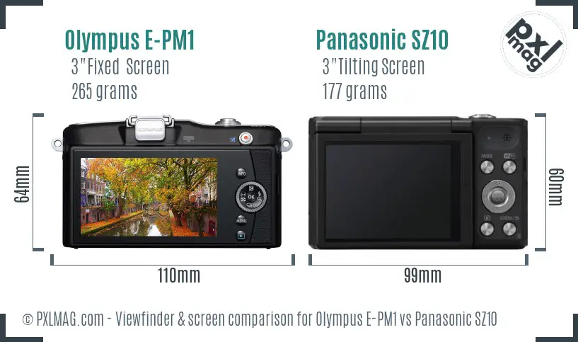 Olympus E-PM1 vs Panasonic SZ10 Screen and Viewfinder comparison