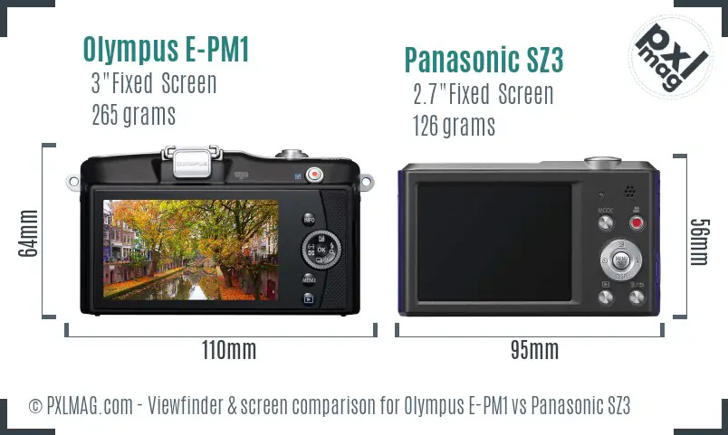 Olympus E-PM1 vs Panasonic SZ3 Screen and Viewfinder comparison