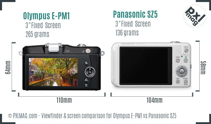 Olympus E-PM1 vs Panasonic SZ5 Screen and Viewfinder comparison