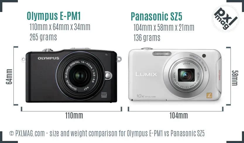 Olympus E-PM1 vs Panasonic SZ5 size comparison