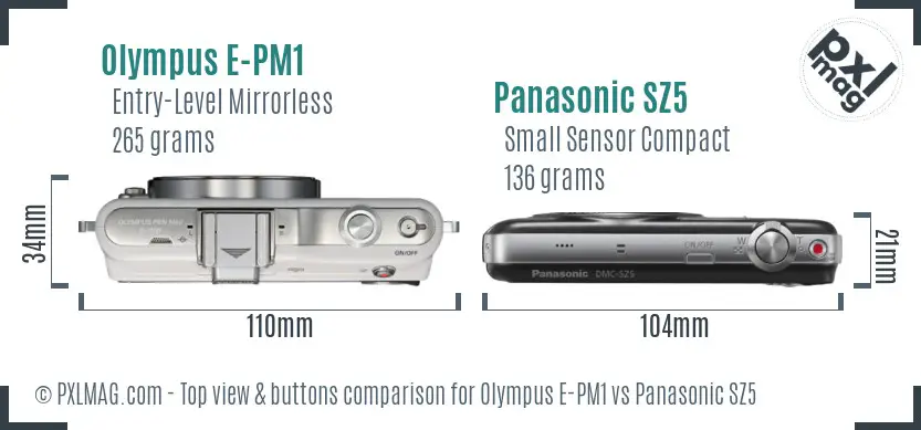Olympus E-PM1 vs Panasonic SZ5 top view buttons comparison