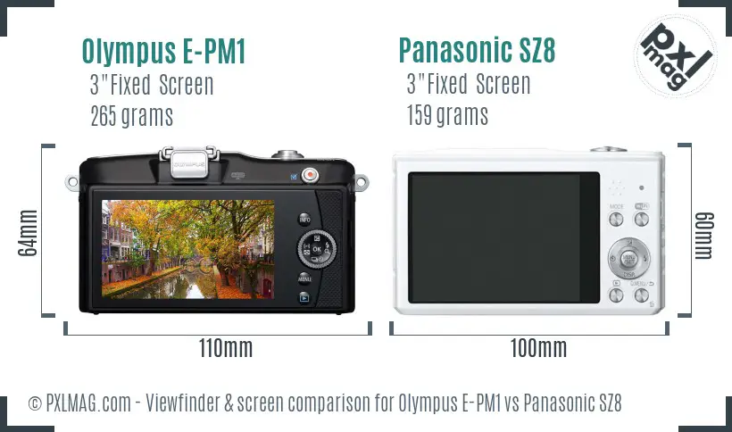 Olympus E-PM1 vs Panasonic SZ8 Screen and Viewfinder comparison