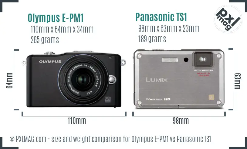 Olympus E-PM1 vs Panasonic TS1 size comparison