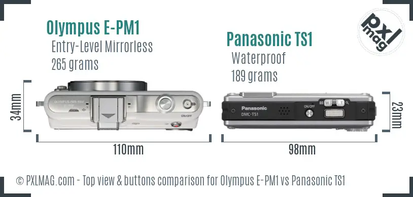 Olympus E-PM1 vs Panasonic TS1 top view buttons comparison