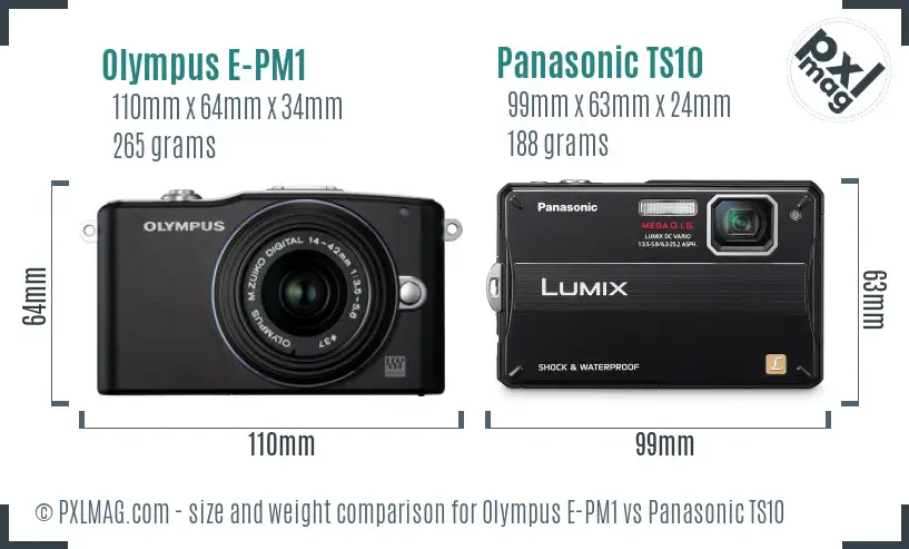 Olympus E-PM1 vs Panasonic TS10 size comparison