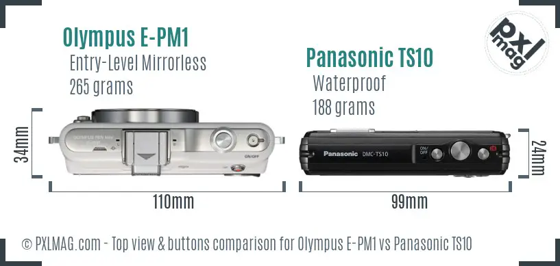 Olympus E-PM1 vs Panasonic TS10 top view buttons comparison
