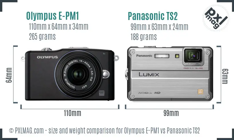 Olympus E-PM1 vs Panasonic TS2 size comparison